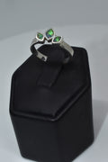 Sterling Silver 3 Leaf Ring with Blue Fire and Neon Green Opal Inlay