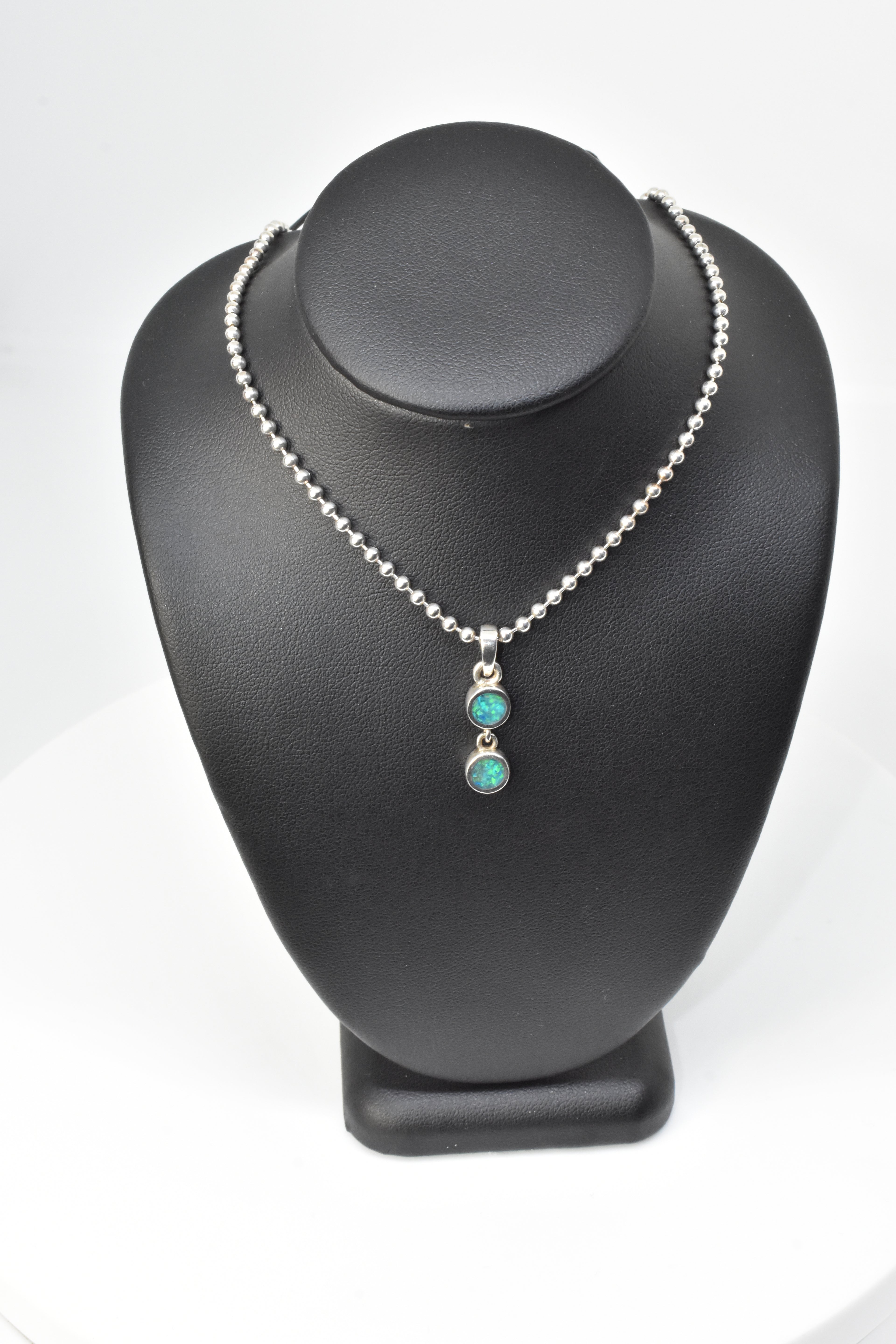 Sterling Silver Blue Fire Opal Double Drop Pendant