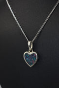 Sterling Silver Heart Pendant with Blue Crushed Opal on Belcher Chain