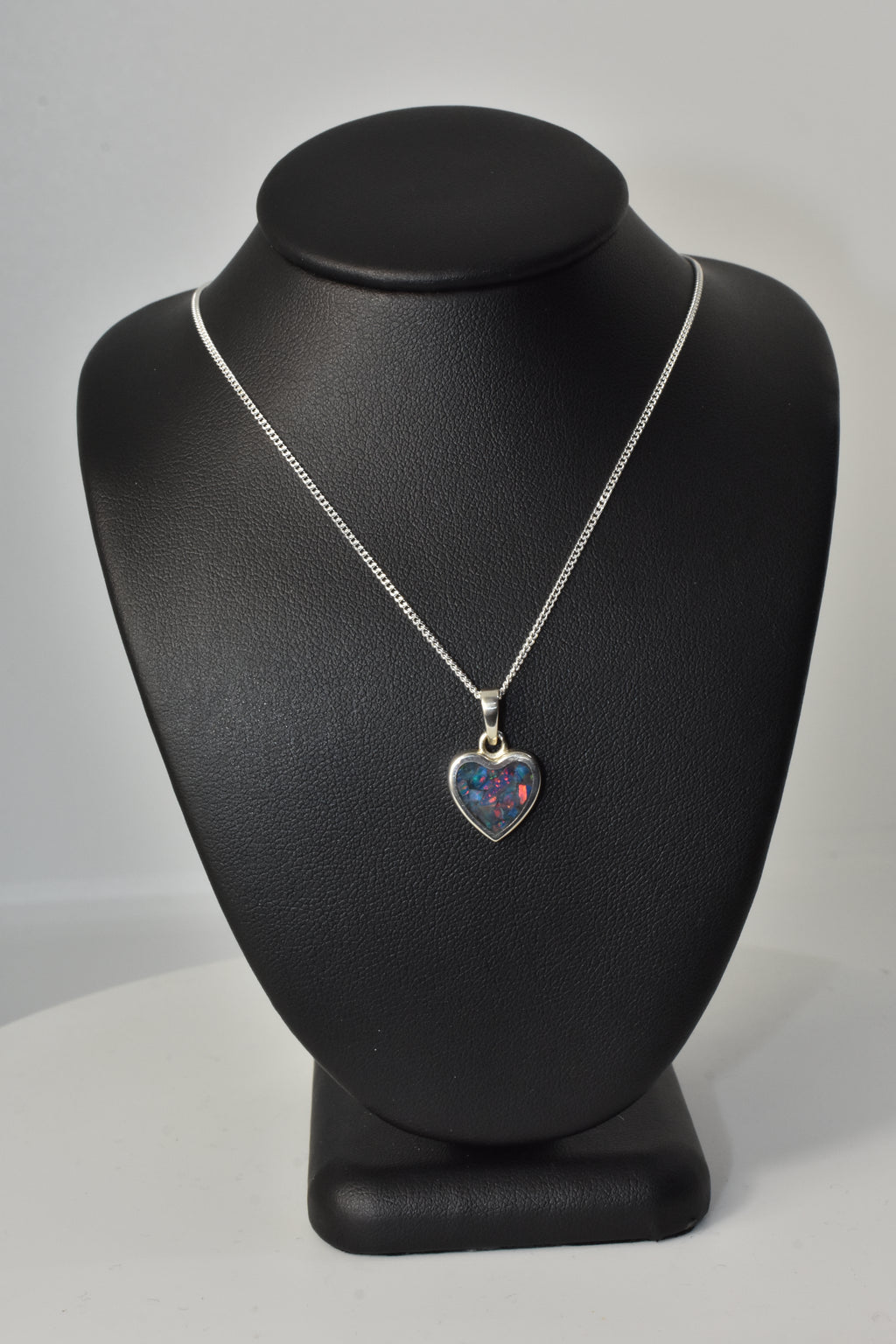 Sterling Silver Heart Pendant with Blue Fire Opal Inlay