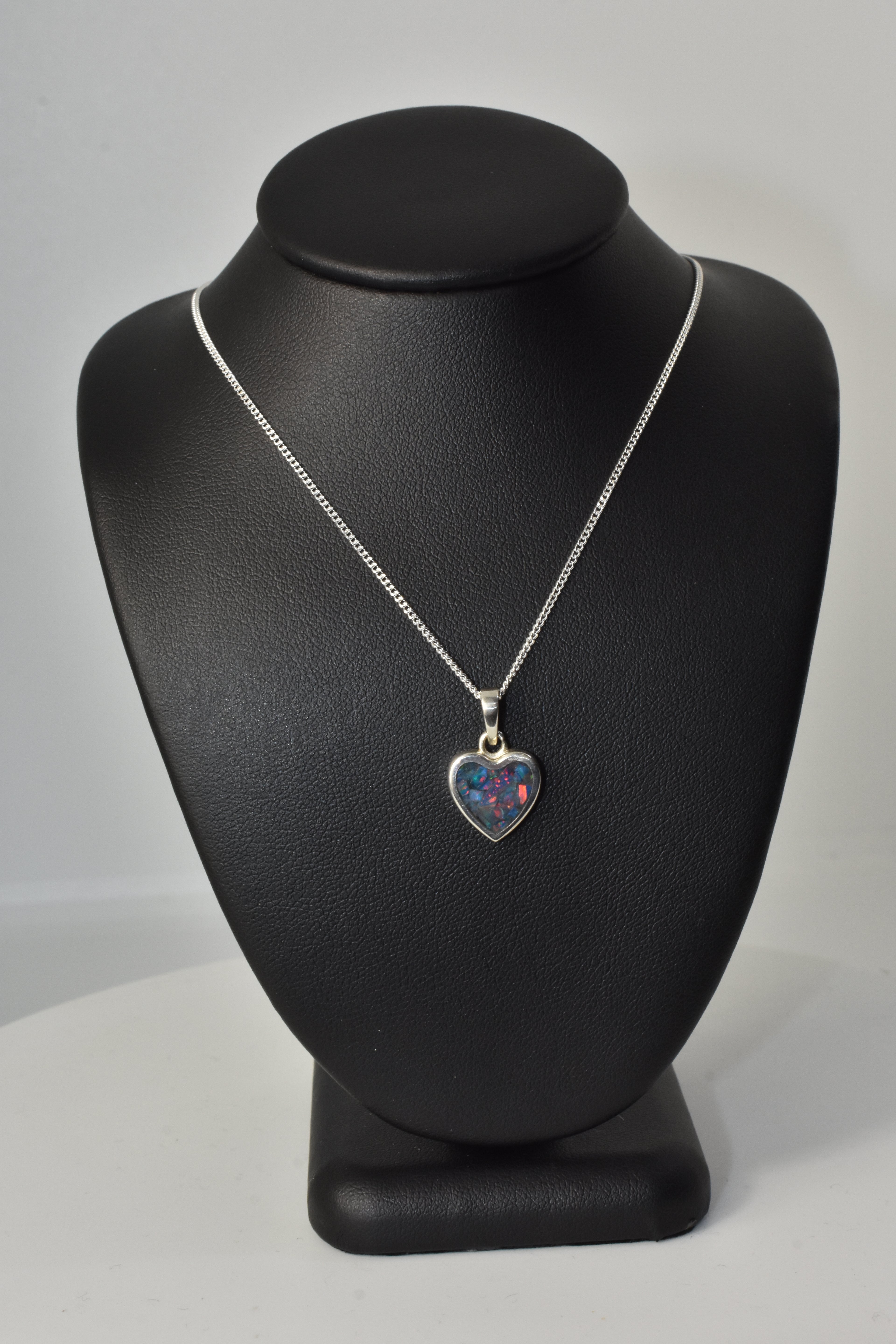 Sterling Silver Heart Pendant with Blue Fire Opal Inlay