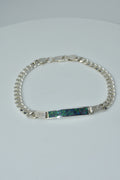 Sterling Silver ID Curb Bracelet with Blue Crushed Opal Inlay
