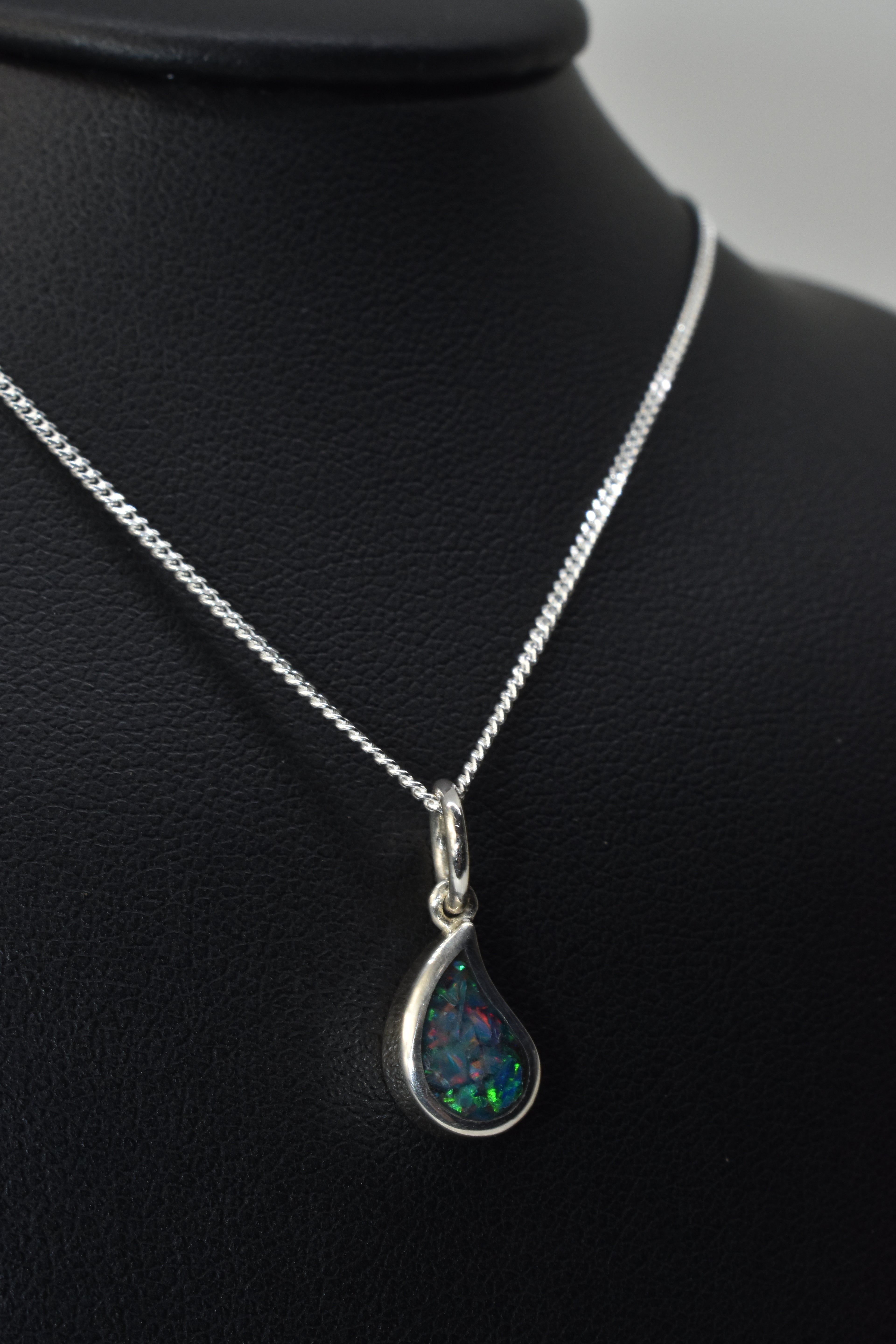 Sterling Silver Milk Drop Pendant with Blue Fire Crushed Opal